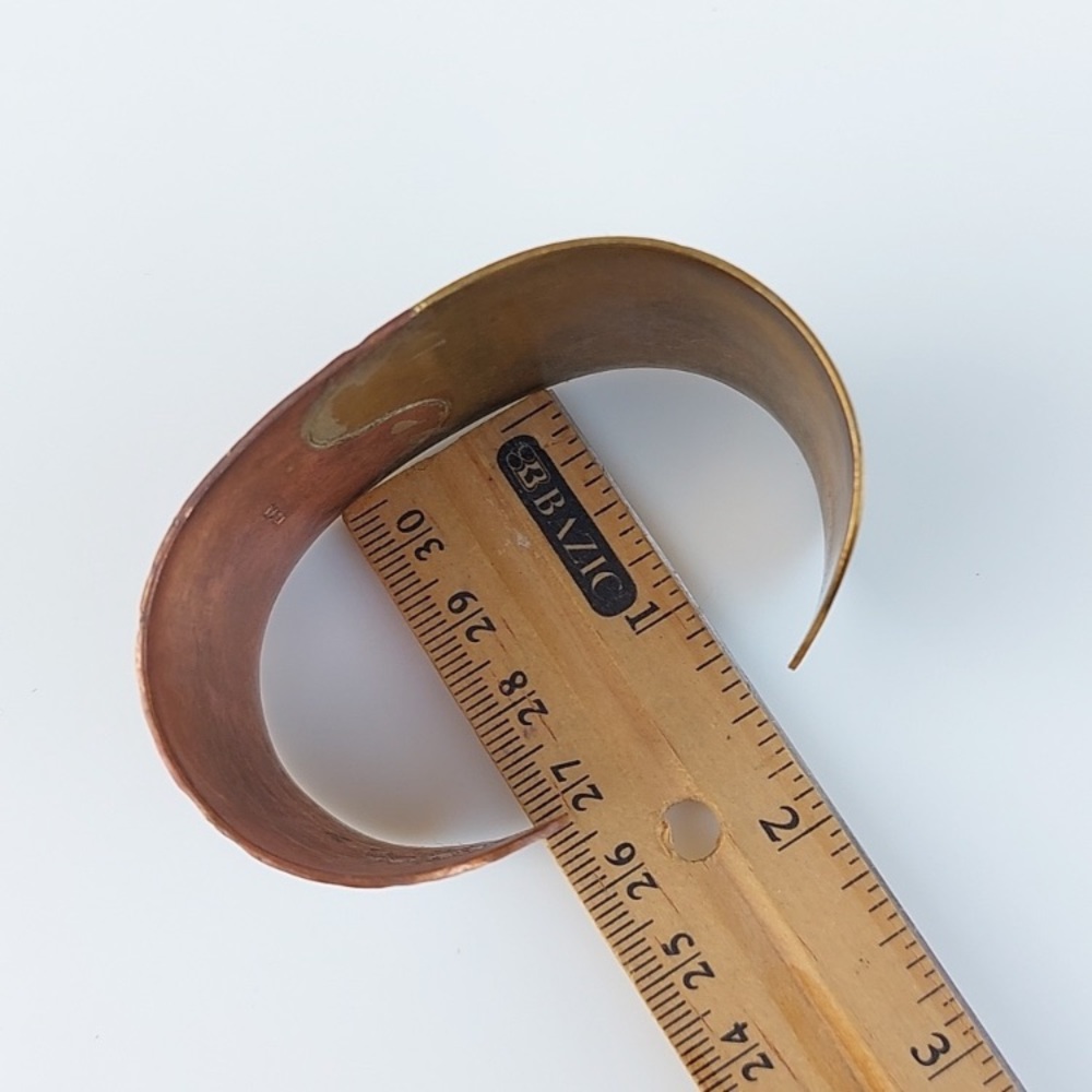 BRACELET Handmade Vintage Cuff Brutalist Mexico Copper Brass Mixed Metals - Picture 8 of 14